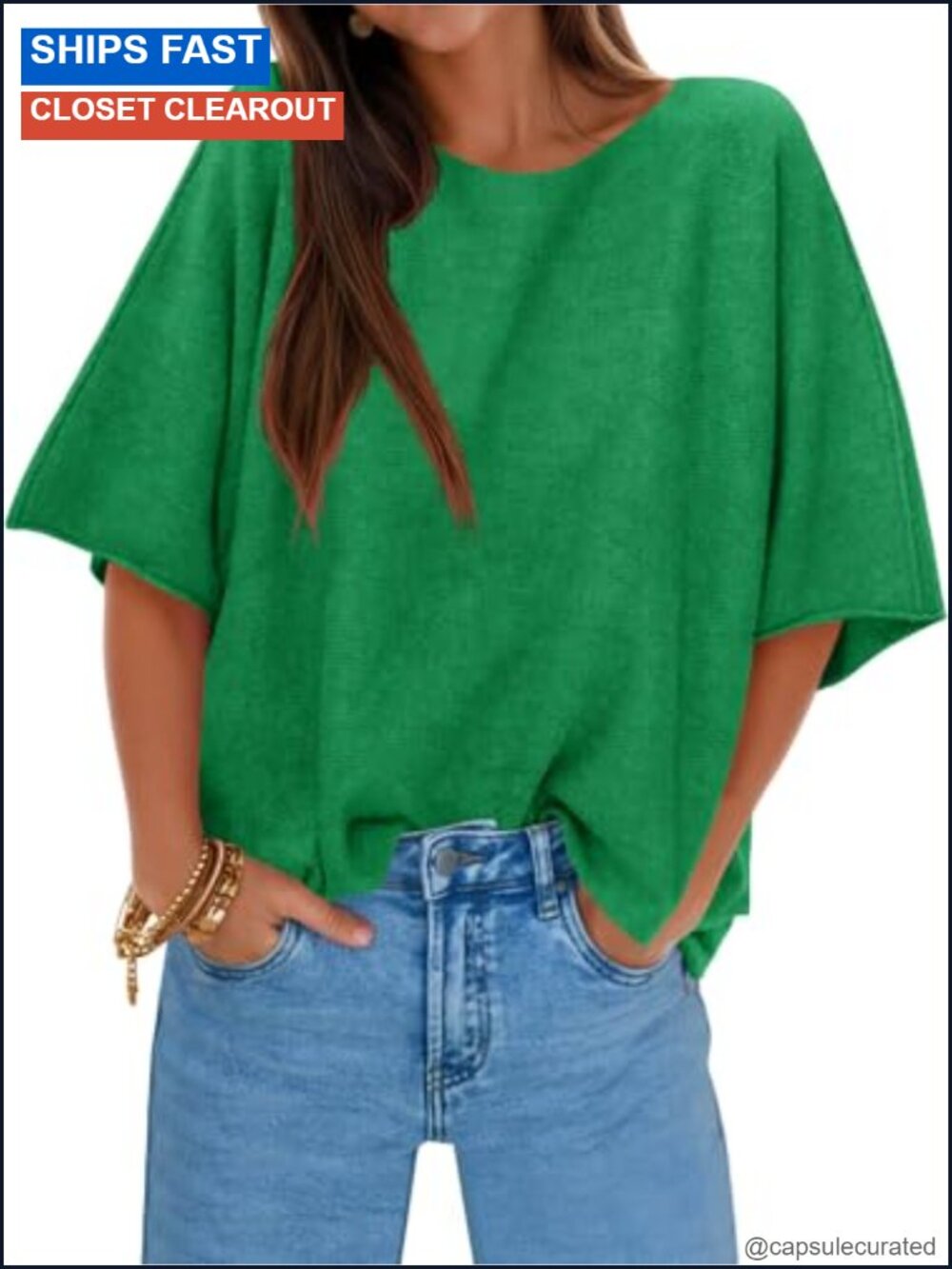 Womens Oversized Short Sleeve Knit Sweater Pullover Boat Neck